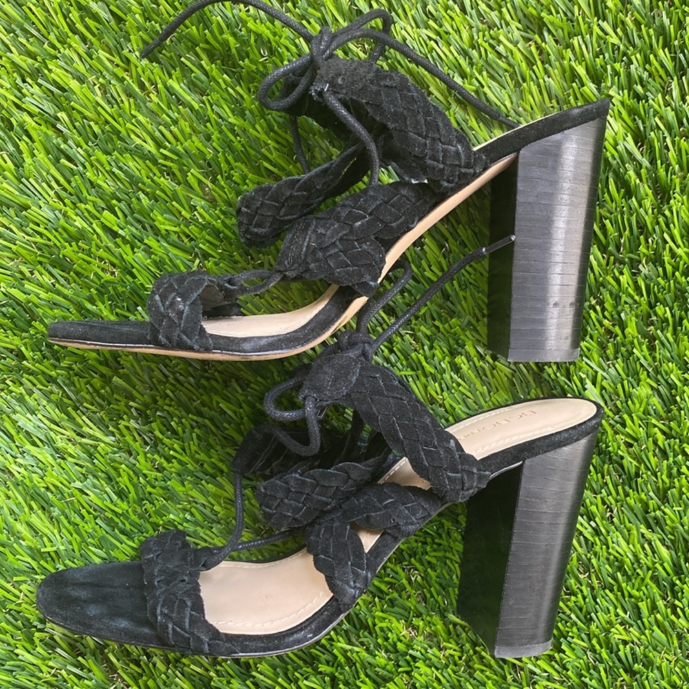 BCBG real suede. Lorette X Black Suede Lace Up Sandals 8.5. Real leather upper. - Picture 5 of 9